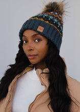 Load image into Gallery viewer, Panache Dusty Blue &amp; Patterned Pom Hat
