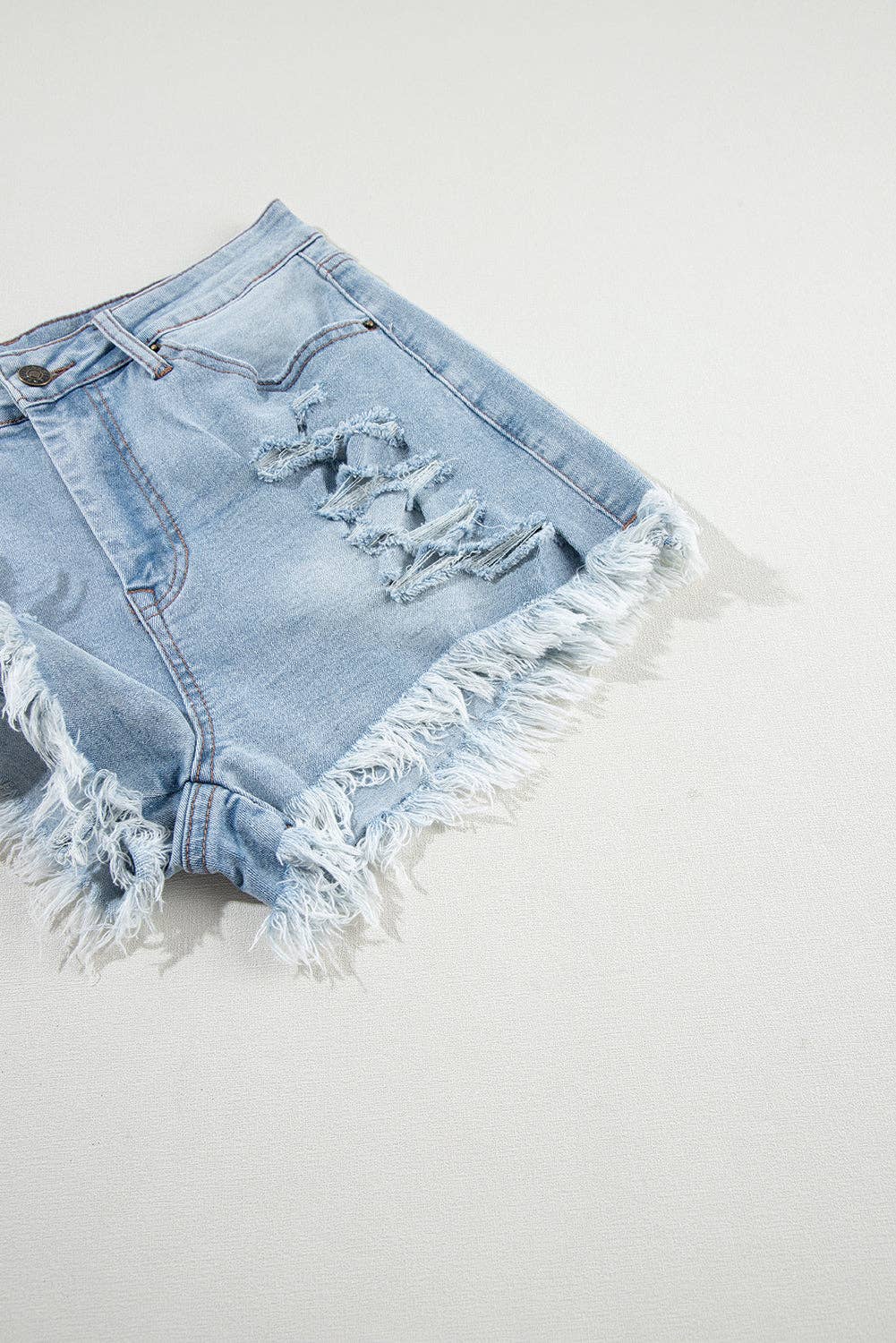 Delia Distressed Raw Hem High Waist Denim Shorts