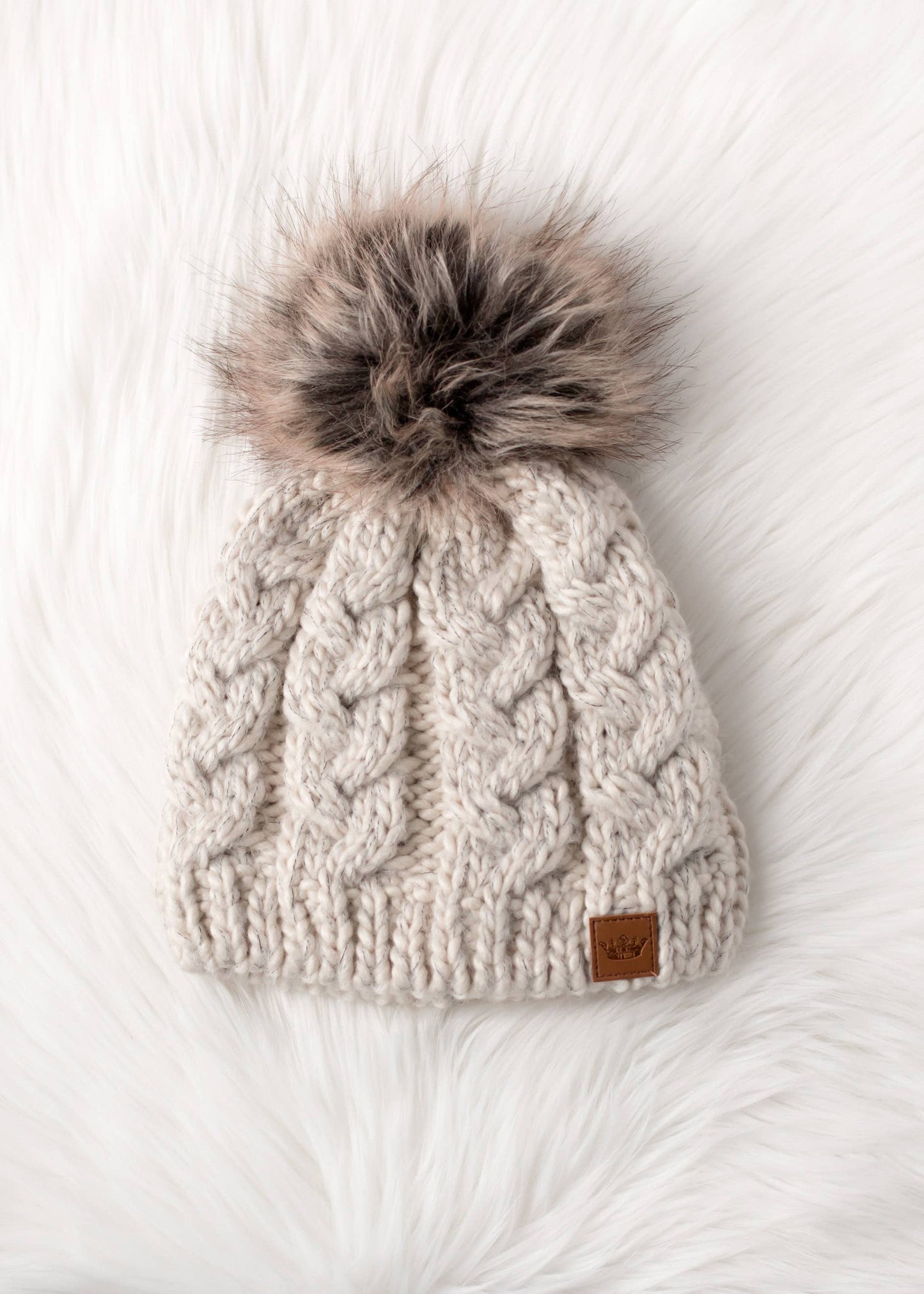 Panache Beige Cable Knit Pom Hat