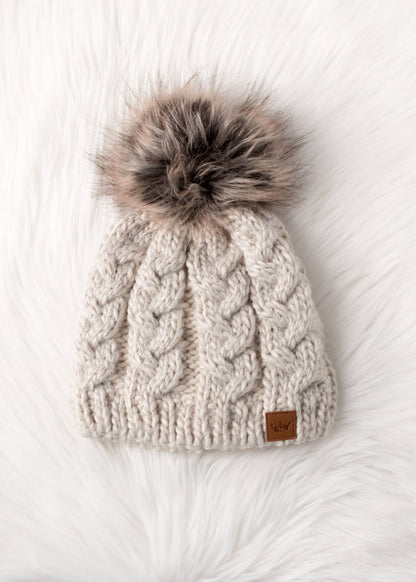 Panache Beige Cable Knit Pom Hat