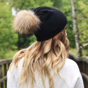 Angora Fur Pom Slouchy Beanie