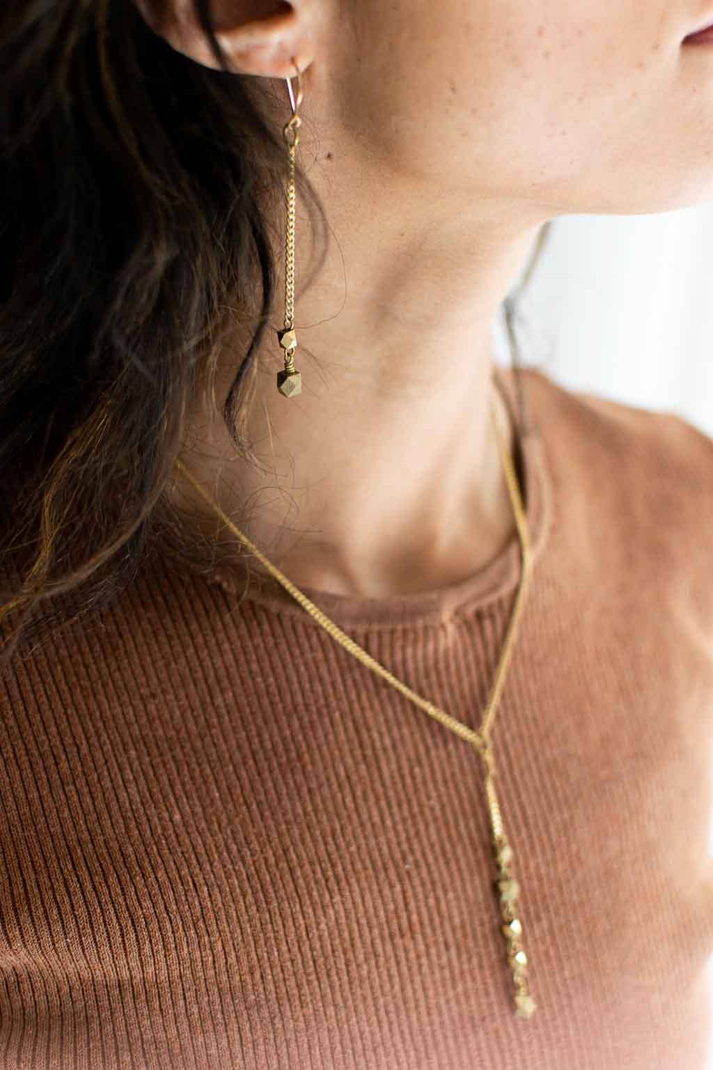 Faceted Dangle Earrings in Brass