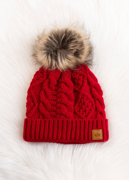 Panache Red Cable Knit Pom Hat