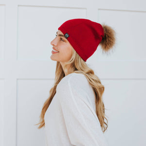 Angora Fur Pom Slouchy Beanie