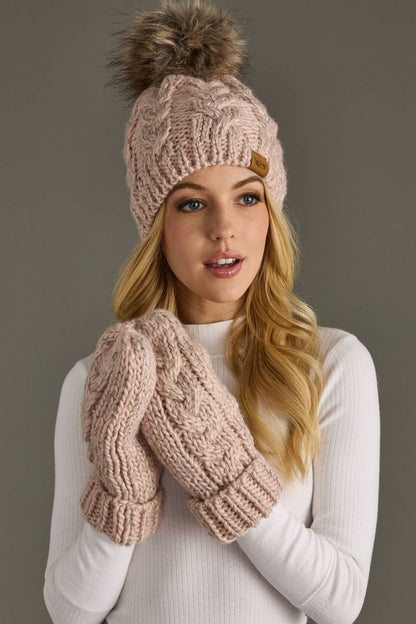 Blush Cable Knit Pom Hat