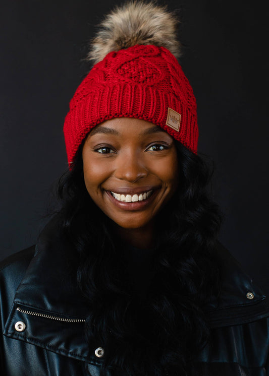 Panache Red Cable Knit Pom Hat