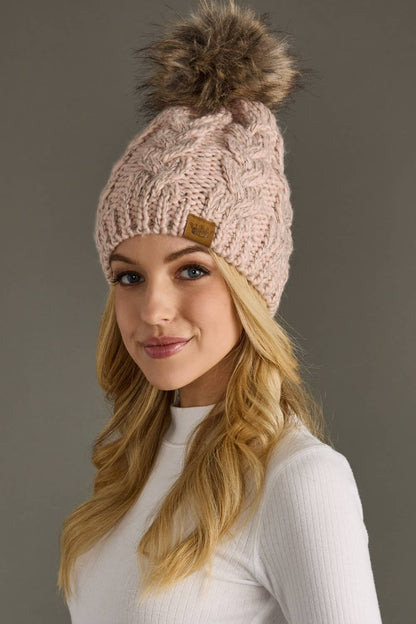 Blush Cable Knit Pom Hat