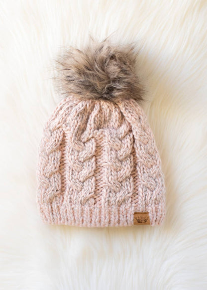 Blush Cable Knit Pom Hat