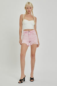 RISEN High Rise Pink Distressed Denim Shorts