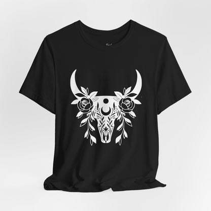 Bull Skull Floral Tee — Boho Western Graphic T-Shirt