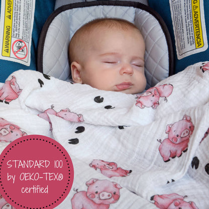 Baby Muslin Swaddle Blanket 47x47 Oink Oink
