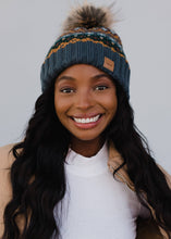 Load image into Gallery viewer, Panache Dusty Blue &amp; Patterned Pom Hat
