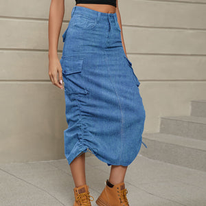 Reins Ruched Denim Skirt