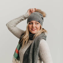 Load image into Gallery viewer, Angora Fur Pom Slouchy Beanie
