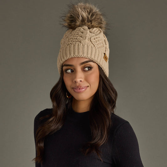 Spice Cable Knit Pom Hat