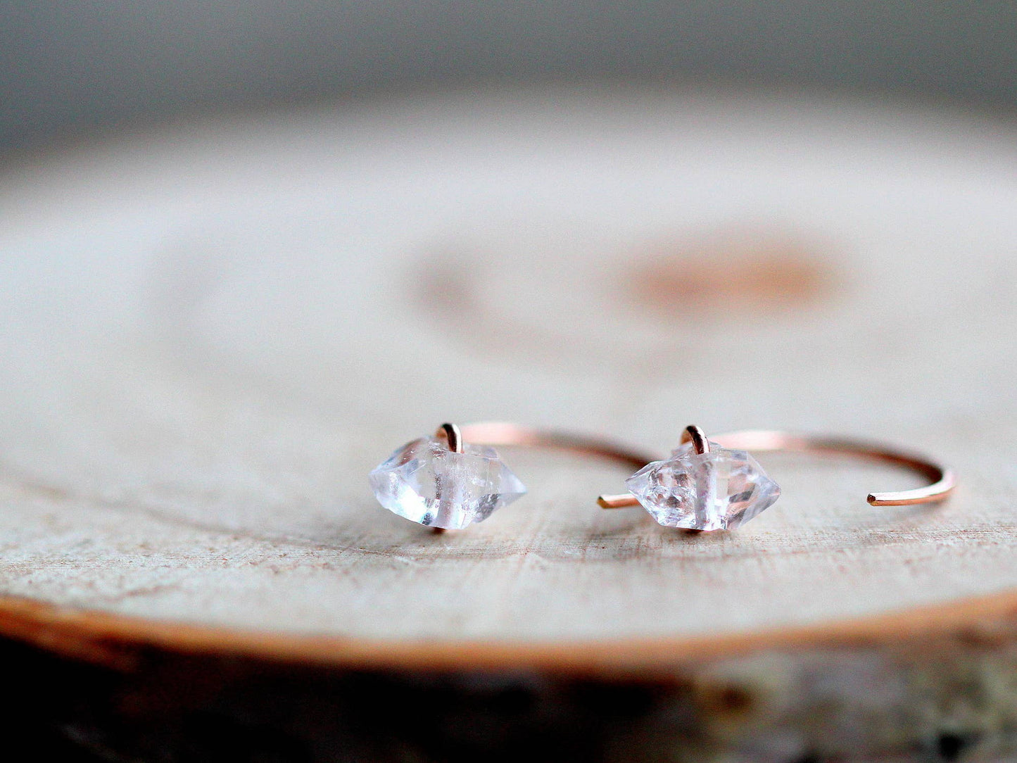 Herkimer Diamond Hug Hoops: 14k Gold Fill