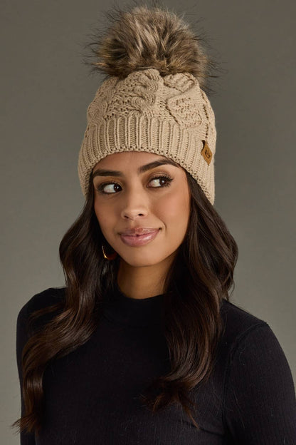 Spice Cable Knit Pom Hat