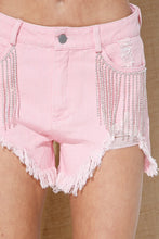 Load image into Gallery viewer, Dolly Frayed Rhinestone Denim Shorts
