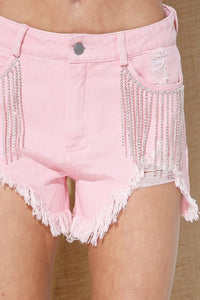 Dolly Frayed Rhinestone Denim Shorts