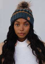 Load image into Gallery viewer, Panache Dusty Blue &amp; Patterned Pom Hat
