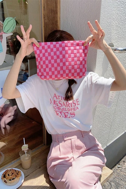 Checkered Makeup Bag Clutch