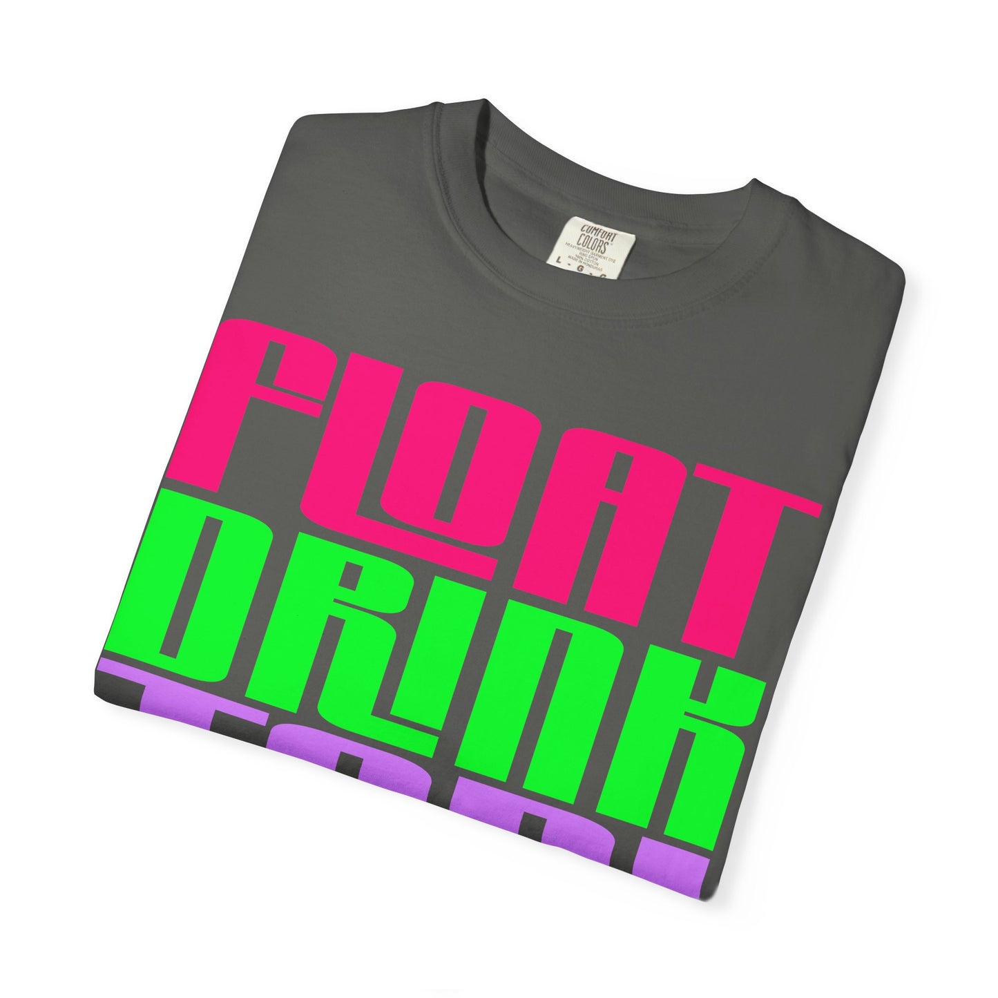 Float Drink Tan Repeat T-Shirt — Bright Retro Pool Party Tee
