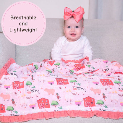 Muslin Quilt Baby & Kids Ruffle Blanket Pink Pastures