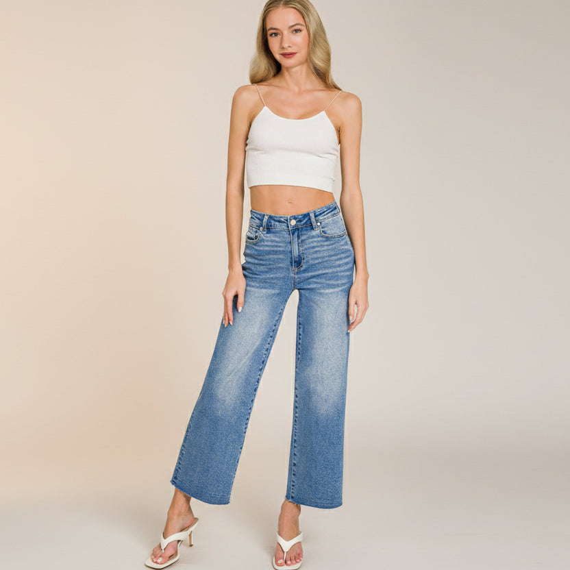 Ciara Cropped Wide Leg Denim Jeans