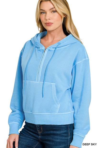 Sky 1/2 Zip Pigment Dyed Pocket Hoodie