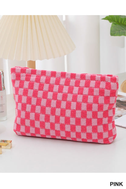 Checkered Makeup Bag Clutch