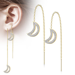Pave Crescent Moon Ear Threads