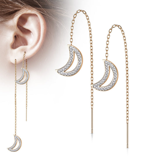 Pave Crescent Moon Ear Threads