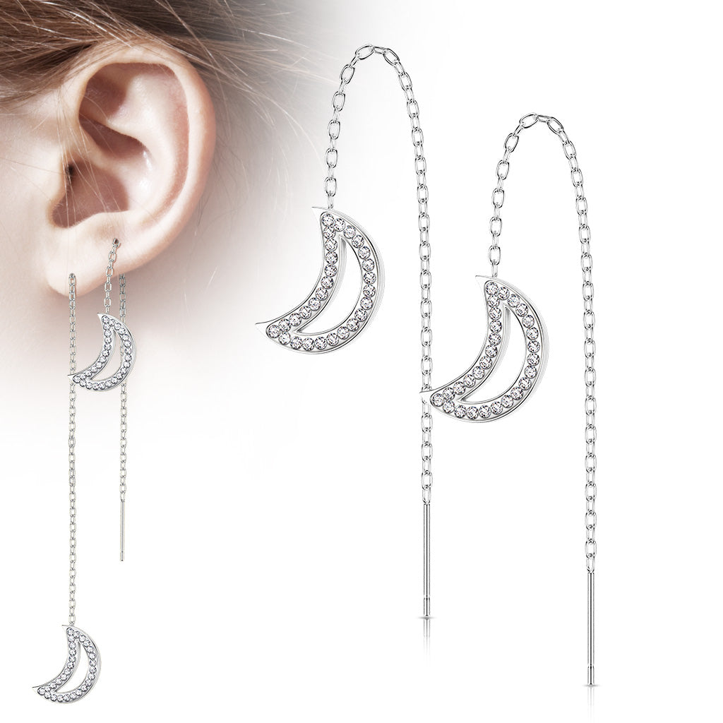 Pave Crescent Moon Ear Threads