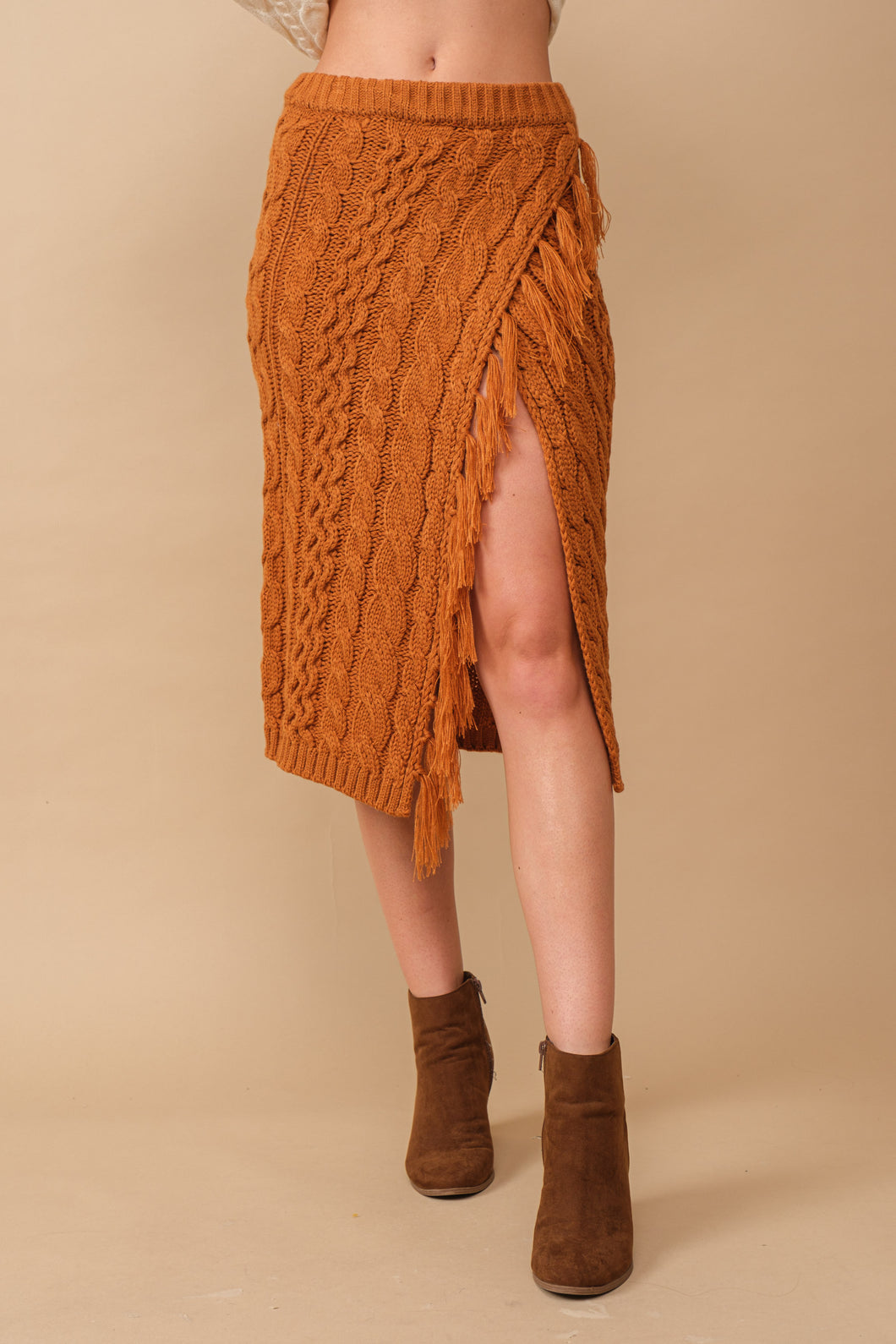 Pumpkin Spice Knit Fringe Skirt