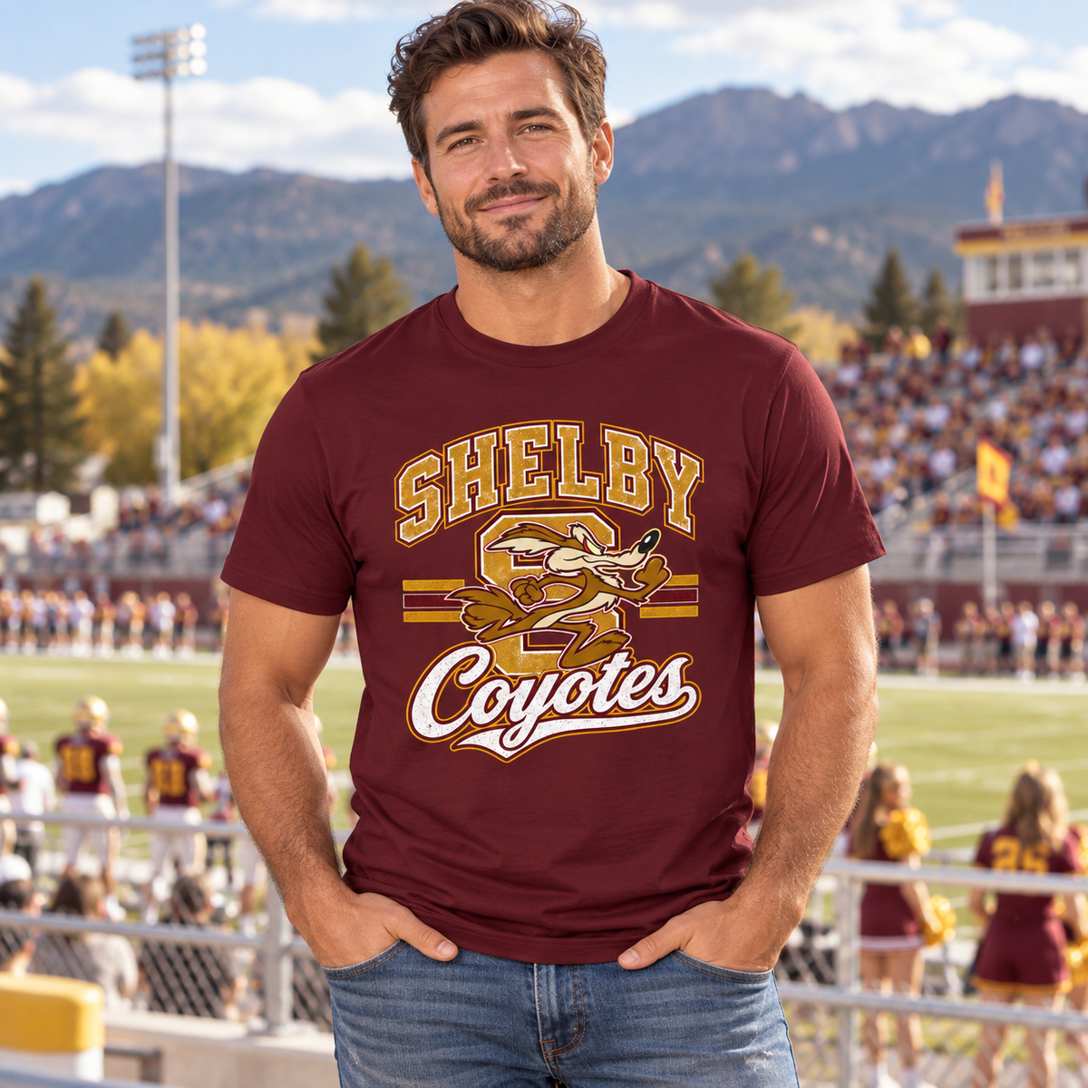 Shelby Coyotes School Spirit T-Shirt — Retro Mascot Tee
