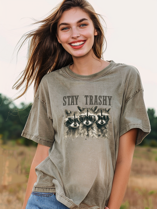 Acid Wash Stay Trashy Graphic T-Shirt