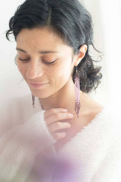 Morado Beaded Fringe Earrings