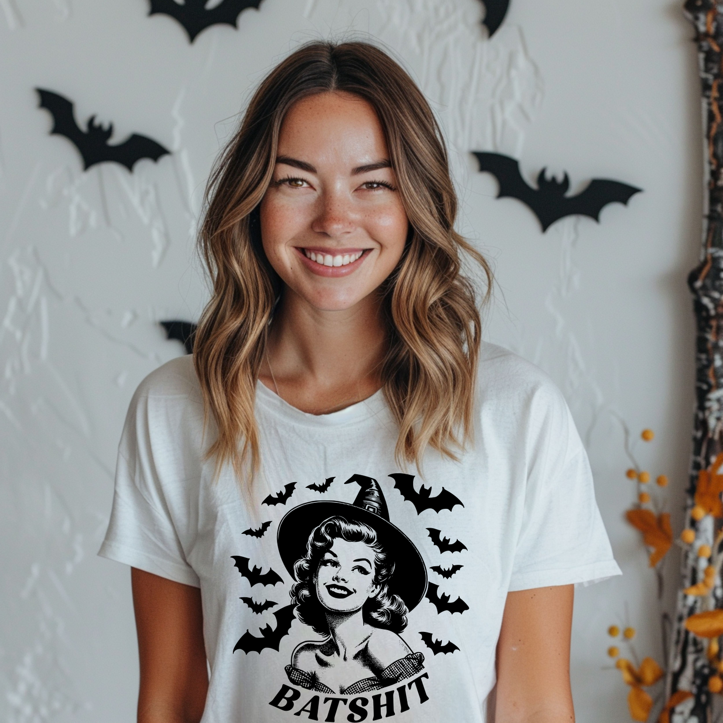 Batshit Retro Halloween Graphic T-Shirt