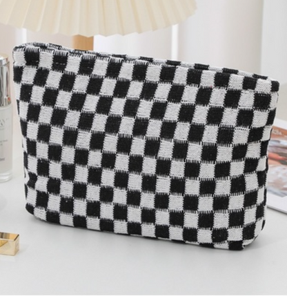 Checkered Makeup Bag Clutch