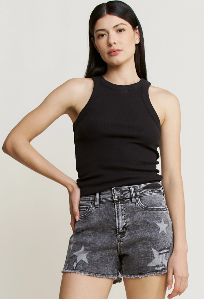Mica Distressed Star Denim Shorts