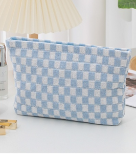 Checkered Makeup Bag Clutch