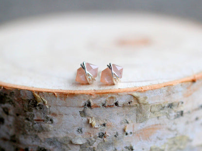 Pike Studs - Peach Moonstone: 14k Rose Gold Filled