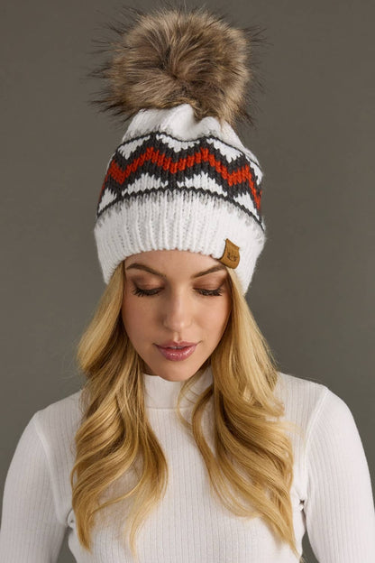 Whitefish Patterned Pom Hat