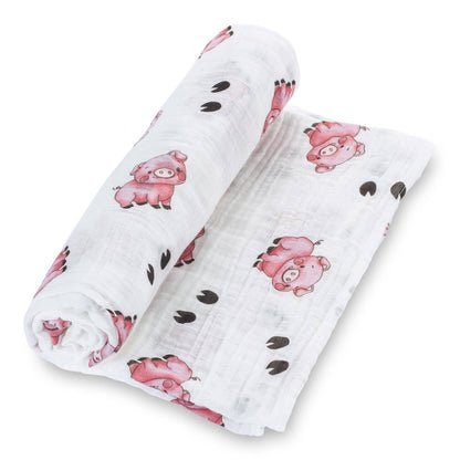 Baby Muslin Swaddle Blanket 47x47 Oink Oink