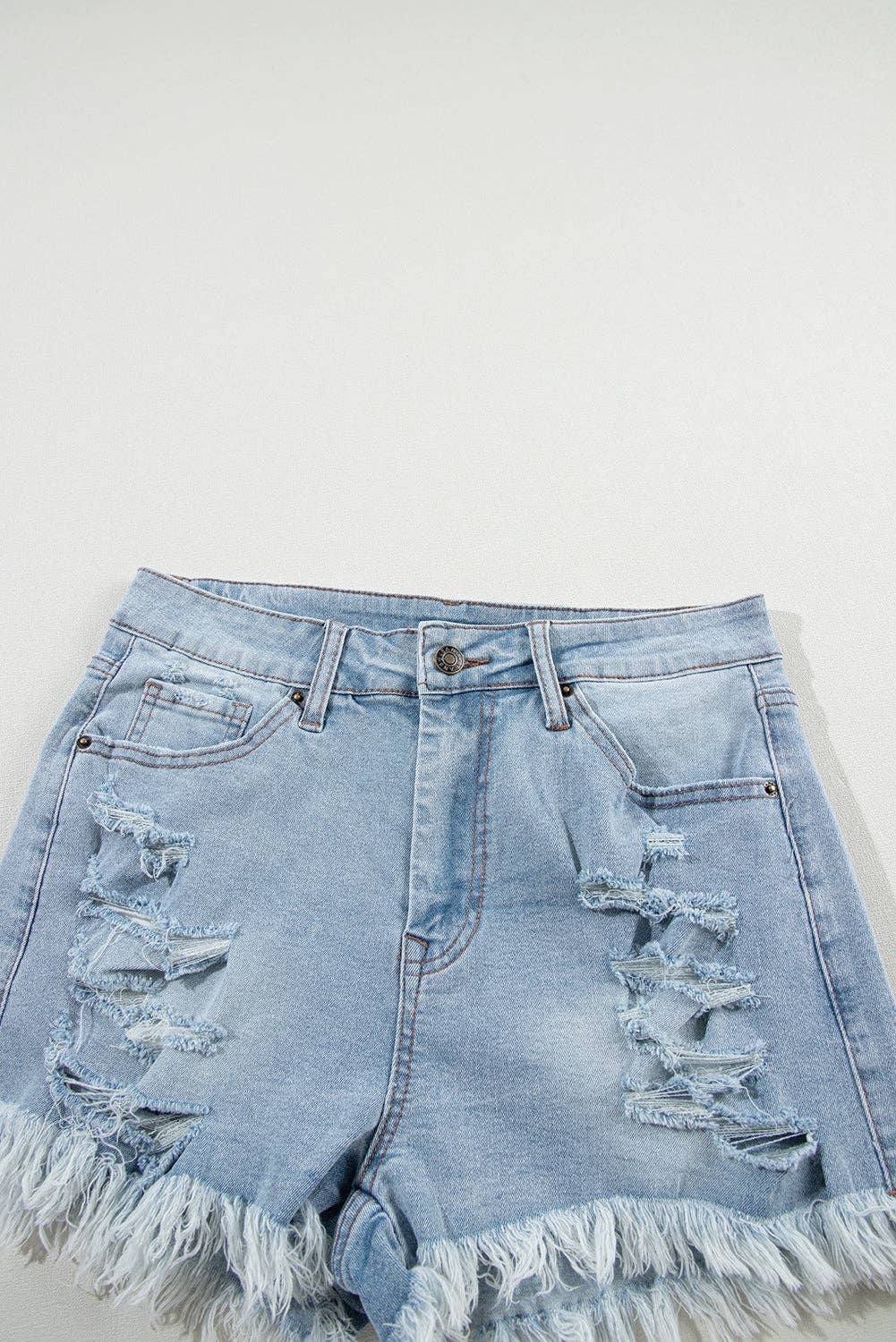 Delia Distressed Raw Hem High Waist Denim Shorts
