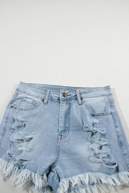 Delia Distressed Raw Hem High Waist Denim Shorts