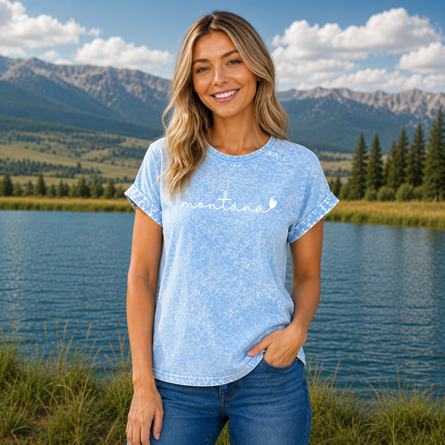 Montana Love Plum Acid Wash Cuffed T-Shirt