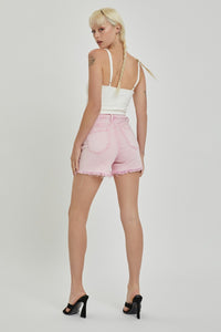 RISEN High Rise Pink Distressed Denim Shorts
