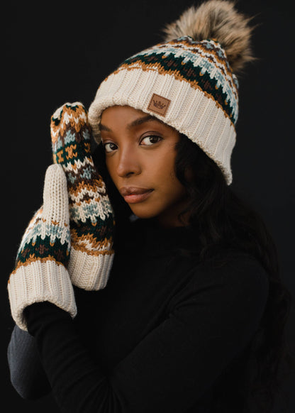 Panache Cream & Patterned Pom Hat