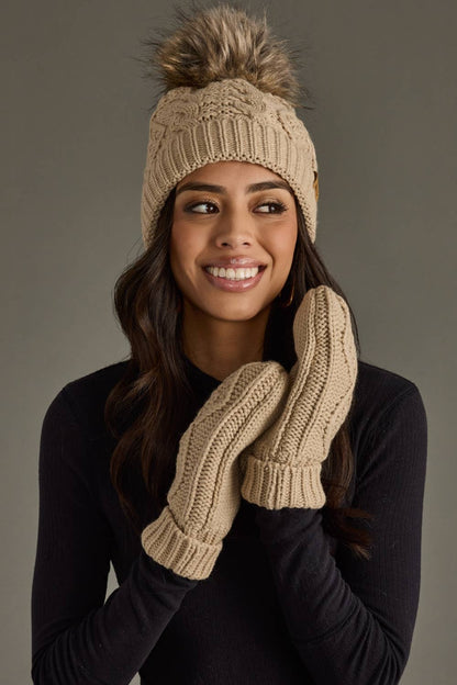 Spice Cable Knit Pom Hat